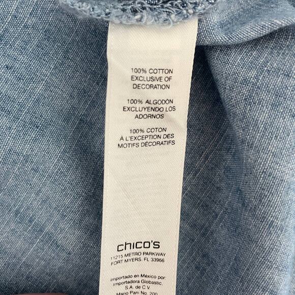 CHICO'S Denim Shirt Size 0 or US Small Button Down Y2K Embroidered - Picture 11 of 11